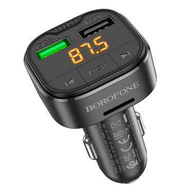 FM oddajnik in avtopolnilec Borofone "Flash BC43" Bluetooth V5.0, 2x USB, MicroSD, QC3.0, 18W - black