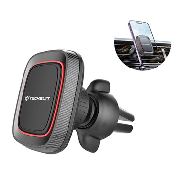 Magnetno avtomobilsko držalo Techsuit "MagGrip S4" z varnim magnetnim oprijemom za zračno režo, 360° rotacija, z metalnimi ploščami - rdeč