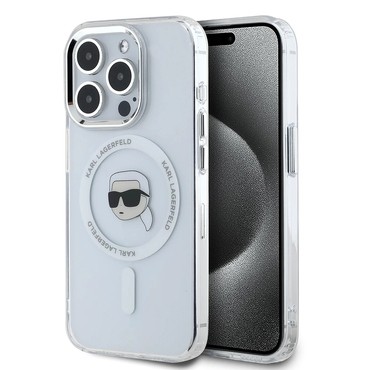 Ovitek Karl Lagerfeld "IML MagSafe" za iPhone 16 Pro - white metal karl`s head