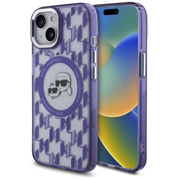 Ovitek Karl Lagerfeld "IML MagSafe" za iPhone 15 - purple monogram karl and choupette head