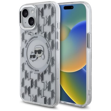 Ovitek Karl Lagerfeld "IML MagSafe" za iPhone 15 - clear monogram karl and choupette head