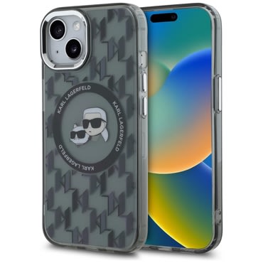 Ovitek Karl Lagerfeld "IML MagSafe" za iPhone 15 Plus - black monogram karl and choupette head