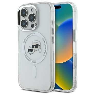 Ovitek Karl Lagerfeld "IML MagSafe" za iPhone 16 Pro - white metal karl and choupette head