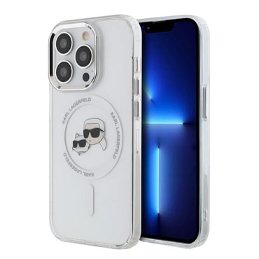 Ovitek Karl Lagerfeld "IML MagSafe" za iPhone 14 Pro - white metal karl and choupette heads
