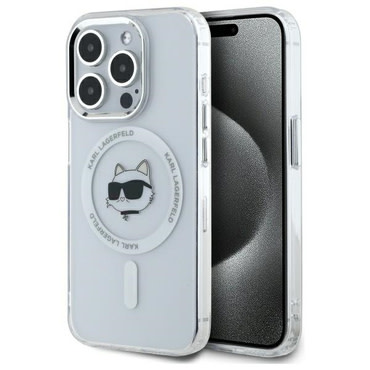 Ovitek Karl Lagerfeld "IML MagSafe" za iPhone 14 Pro - white metal choupette`s head