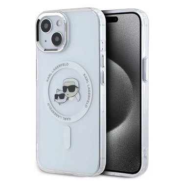 Ovitek Karl Lagerfeld "IML MagSafe" za iPhone 15 - white metal karl&choupette heads