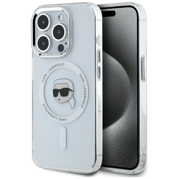Ovitek Karl Lagerfeld "IML MagSafe" za iPhone 15 Pro - white metal karl`s head