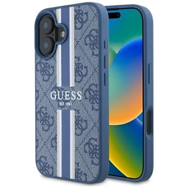 Ovitek Guess "Hardcase 4G Printed Stripes MagSafe" za iPhone 16 - blue