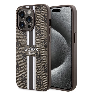 Ovitek Guess "Hardcase 4G Printed Stripes MagSafe" za iPhone 15 Pro - brown