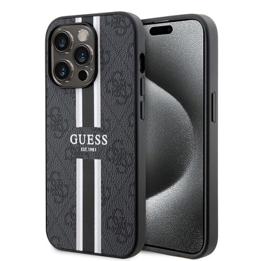 Ovitek Guess "Hardcase 4G Printed Stripes MagSafe" za iPhone 15 Pro Max - black