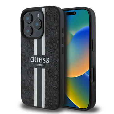 Ovitek Guess "Hardcase 4G Printed Stripes MagSafe" za iPhone 16 Pro - black