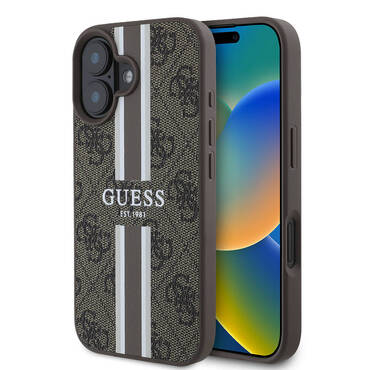 Ovitek Guess "Hardcase 4G Printed Stripes MagSafe" za iPhone 16 Plus - brown