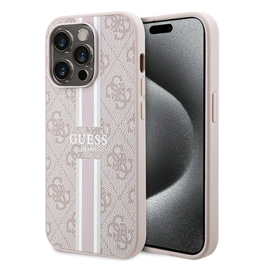 Ovitek Guess "Hardcase 4G Printed Stripes MagSafe" za iPhone 15 Pro - pink