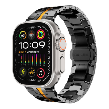 Jekleni pas Techsuit "W063" za Apple Watch (42mm / 44mm / 45mm / 46mm / 49mm) - črn / oranžen