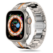 Jekleni pas Techsuit "W063" za Apple Watch (42mm / 44mm / 45mm / 46mm / 49mm) - srebrn / oranžen