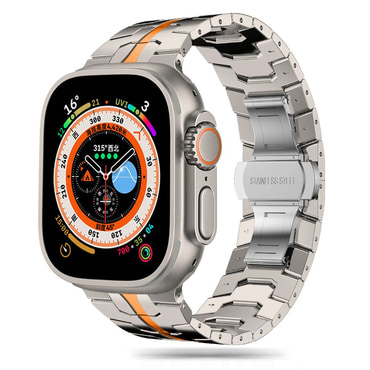 Jekleni pas Techsuit "W063" za Apple Watch (42mm / 44mm / 45mm / 46mm / 49mm) - srebrn / oranžen