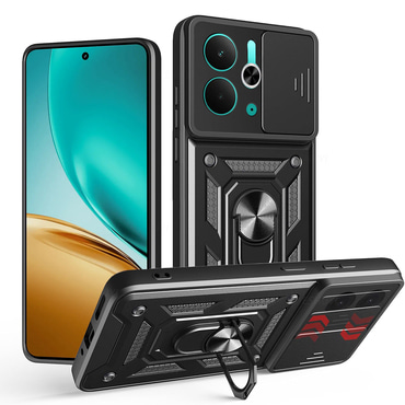 Oklepni ovitek MaX-Armor z obročem, kovinsko ploščico in zaščito zadnjih kamer za Realme 14 5G - army black