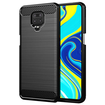 TPU gel ovitek "Brushed Carbon" za Xiaomi Redmi Note 9S / 9 Pro / 9 Pro Max - črn