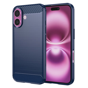 TPU gel ovitek "Brushed Carbon" za iPhone 16 Plus - moder