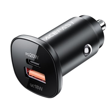 Avtomobilski 38W polnilec Acefast "B1" USB-C in USB-A z LED lučko - black
