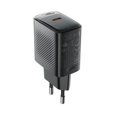 Stenski 25W polnilec Acefast "A104" USB-C, GaN tehnologija - black