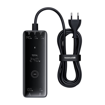 Brezžična 240W polnilna postaja Baseus "Charging Station" GaN 3x USB-C, USB, DC - black