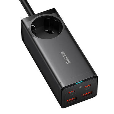 Stenski 100W polnilec Baseus "GaN3 Pro" 2x USB-A, 2x USB-C, AC - black