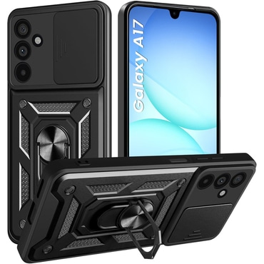 Oklepni ovitek MaX-Armor z obročem, kovinsko ploščico in zaščito zadnjih kamer za Samsung Galaxy A17 4G / 5G - black