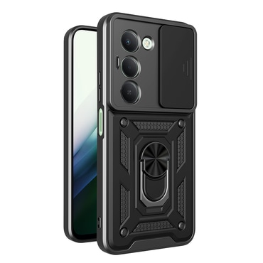 Oklepni ovitek MaX-Armor z obročem, kovinsko ploščico in zaščito zadnjih kamer za Xiaomi Redmi 15 4G / 5G - black