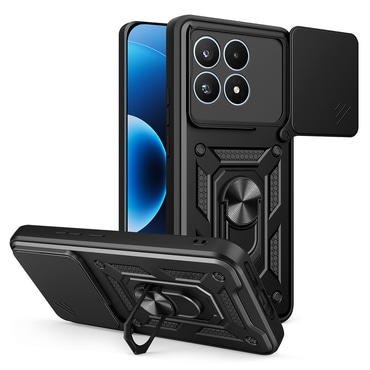Oklepni ovitek MaX-Armor z obročem, kovinsko ploščico in zaščito zadnjih kamer za Xiaomi 17 - black