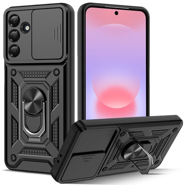 Oklepni ovitek MaX-Armor z obročem, kovinsko ploščico in zaščito zadnjih kamer za Samsung Galaxy A37 - black
