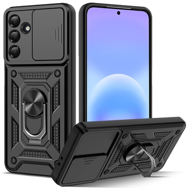 Oklepni ovitek MaX-Armor z obročem, kovinsko ploščico in zaščito zadnjih kamer za Samsung Galaxy A57 - black