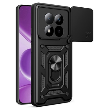 Oklepni ovitek MaX-Armor z obročem, kovinsko ploščico in zaščito zadnjih kamer za Xiaomi Redmi Note 15 Pro 4G - black