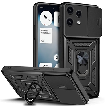 Oklepni ovitek MaX-Armor z obročem, kovinsko ploščico in zaščito zadnjih kamer za Nothing Phone (3a) Lite - black