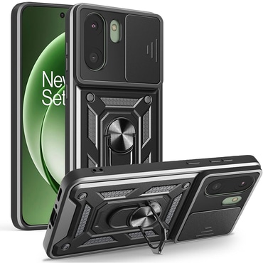 Oklepni ovitek MaX-Armor z obročem, kovinsko ploščico in zaščito zadnjih kamer za OnePlus 15R - black