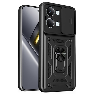 Oklepni ovitek MaX-Armor z obročem, kovinsko ploščico in zaščito zadnjih kamer za Xiaomi Poco X8 Pro Max - black