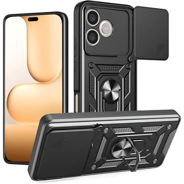 Oklepni ovitek MaX-Armor z obročem, kovinsko ploščico in zaščito zadnjih kamer za Honor 600 Lite - black