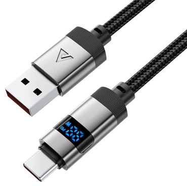 Polnilni in podatkovni 66W USB-A v USB-C kabel Acefast "C15-04" z digitalnim prikazovalnikom - 1.2m - black
