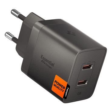 Stenski 47W polnilec Spigen "Essential EE472EU" 2x USB-C, Quantum Boost - gunmetal
