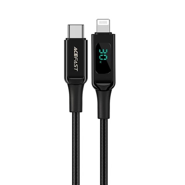 Polnilni in podatkovni 30W USB-C v Lightning kabel Acefast "C6-01" z LED prikazovalnikom - black