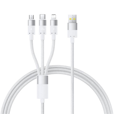 Polnilni in podatkovni 100W USB-A v Micro USB, USB-C, Lightning kabel Baseus "StarSpeed" - 480Mbps - 1.5m - white