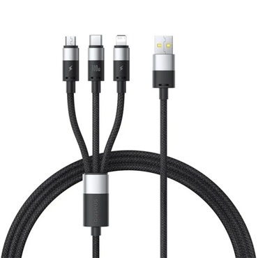 Polnilni in podatkovni 100W USB-A v USB-C, Lightning, Micro-USB kabel Baseus "StarSpeed" - 480Mbps - 1.5m - cluster black