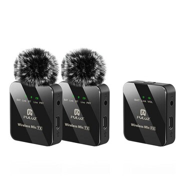 Brezžični lavalier mikrofon Puluz "2 TX Plus 1 RX" z 2 oddajnikoma in sprejemnikom - black