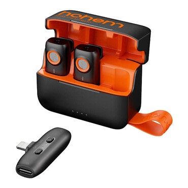 Mikrofon Hohem "2TX Plus 1RX" z 2 oddajnikoma, sprejemnikom in etuijem za polnjenje - orange / black