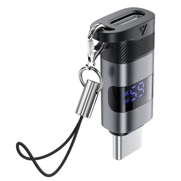 USB-C v USB-C OTG adapter Acefast "J9" z digitalnim prikazovalnikom, 480Mbps, 20V/5A - metal gray