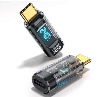 USB-C v USB-C OTG adapter Techsuit "DataBoost A23" 240W, LED prikazovalnik, 40Gbps, 8K pri 60Hz - gray