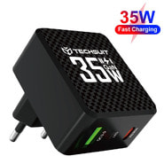 Stenski 35W polnilec Techsuit "Tiny Series CHPD173" GaN, USB-C, LED prikazovalnik - črn