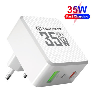 Stenski 35W polnilec Techsuit "Tiny Series CHPD173" GaN, USB-C, LED prikazovalnik - bel