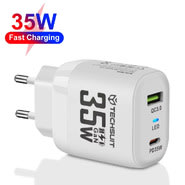 Stenski 35W polnilec Techsuit "CHPD174" GaN, USB QC3.0, USB-C PD - bel