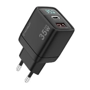 Stenski 35W polnilec Techsuit "LEDChargX (CH3)" GaN, LED prikazovalnik - črn